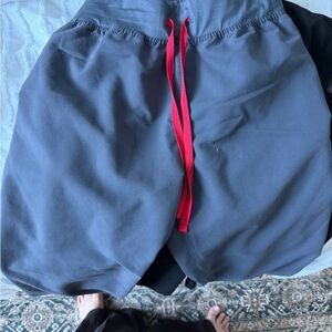 Charcoal Gray scrub pants with Red Drawstring